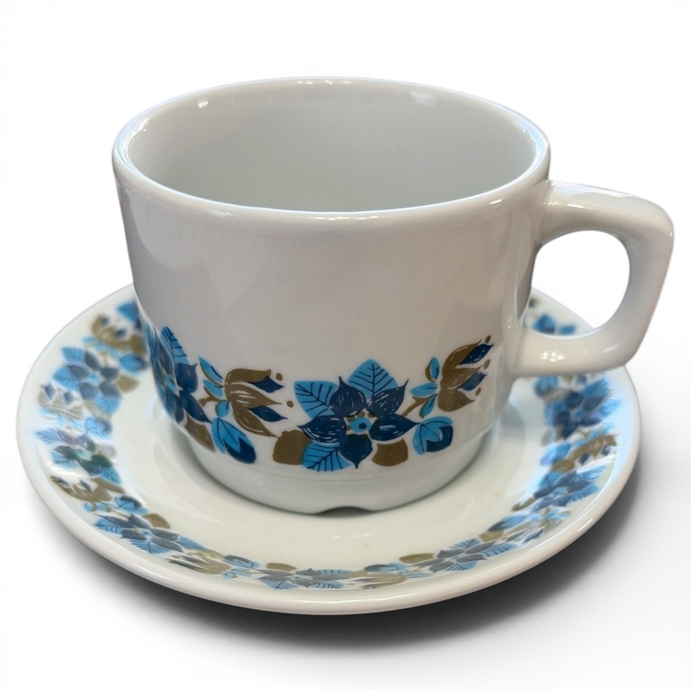Vintage Figgjo Flint Turi Gramstad Oliver Teacup Saucer Set Norway Blue Floral